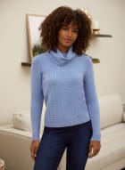 Cowl Neck Cable Knit Sweater, Powder Blue