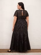 Belted Sequin Mesh Dress, Black