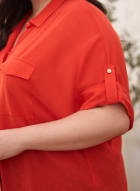 3/4 Sleeve Button-Down Blouse, Pink