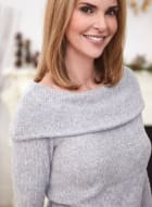 Bardot Neckline Sweater, Light Grey Mix