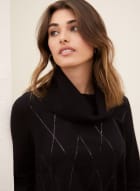 Argyle Motif Sequin Detail Sweater, Black