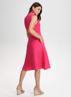 Linen-Blend Sleeveless Shirt Dress, Fuchsia