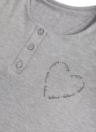Heart Detail Henley Sleepshirt, Light Grey Mix
