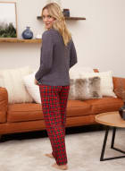 Plaid Bottom Pyjama Set, Grey Pattern