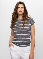 Stripe Print Short Sleeve Top, Blue Pattern