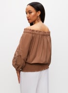 Embroidered Off-the-Shoulder Blouse, Nude 
