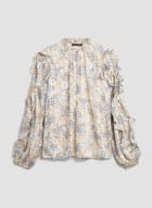 Ruffle Sleeve Floral Print Top, White Pattern