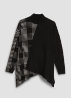 Asymmetrical Plaid Knit Tunic, Black Pattern