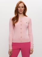 Crested Button Detail Sweater, Pink Lady