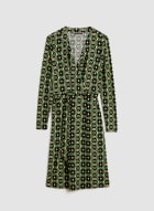 Retro Geometric Print Dress, Green Pattern