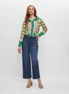 Mixed Print Button Front Blouse, Green Pattern