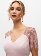 BA Nites - Beaded Sheer Sleeve Gown, Pink Passion