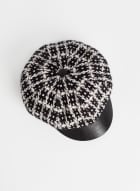 Chapeau en tweed à visière en faux cuir, Noir et blanc