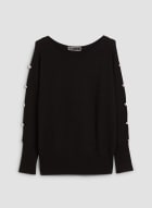 Cutout Sleeve Button Detail Sweater, Black