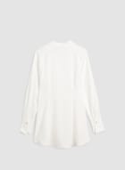 Asymmetric Crystal Button-Up Shirt, Ivory