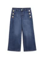 Essential Button Detail Culotte Jeans, Blueberry
