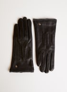 Stitch Detail Leather Gloves, Black