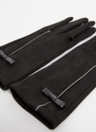 Bow Detail Faux Suede Gloves, Black