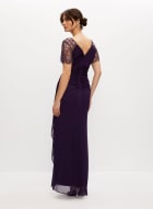 BA Nites - Beaded Sheer Sleeve Gown, Pink Passion