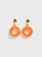 Beaded Hoop Dangle Earrings, Orange