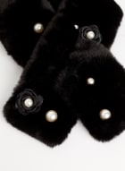 Faux Fur Pearl Detail Scarf, Black