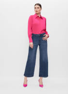 Essential Button Detail Culotte Jeans, Blueberry