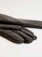 Eyelet Detail Leather Gloves, Black