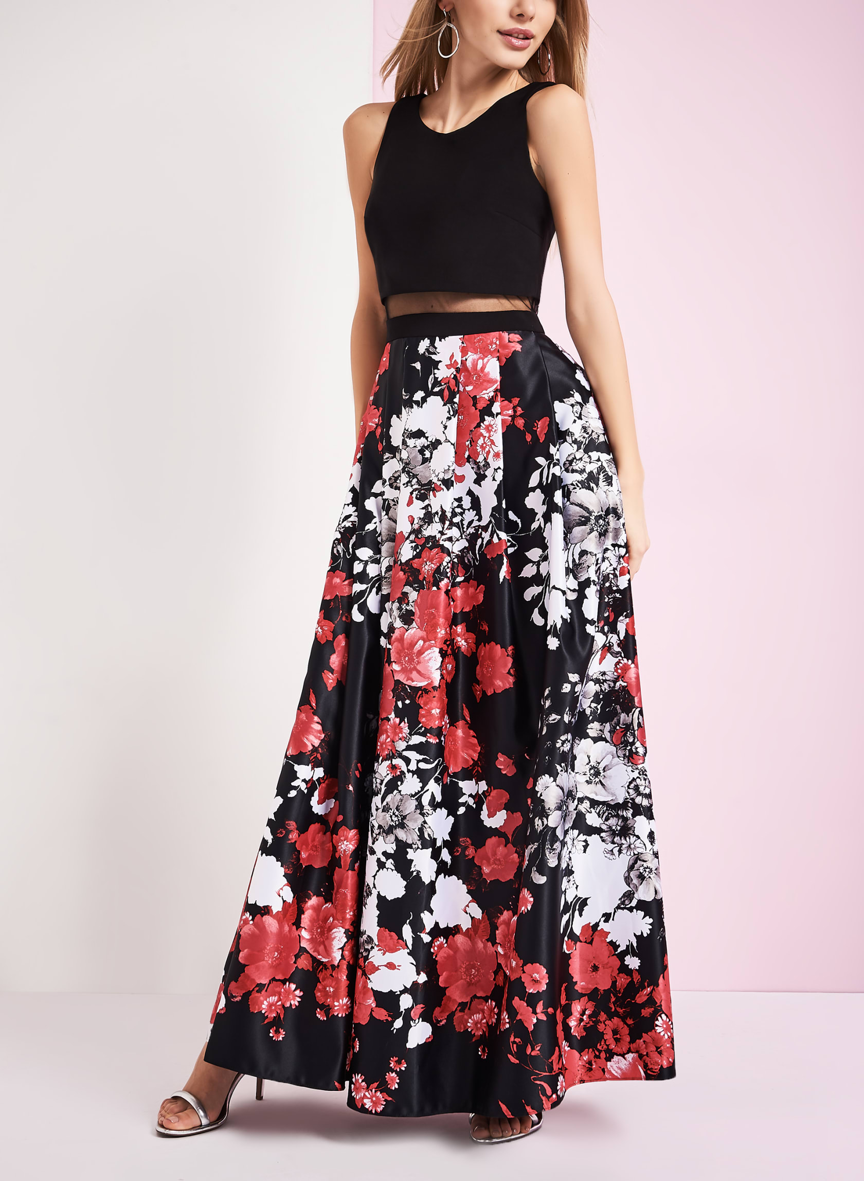 Floral Print Popover A-Line Gown | Laura