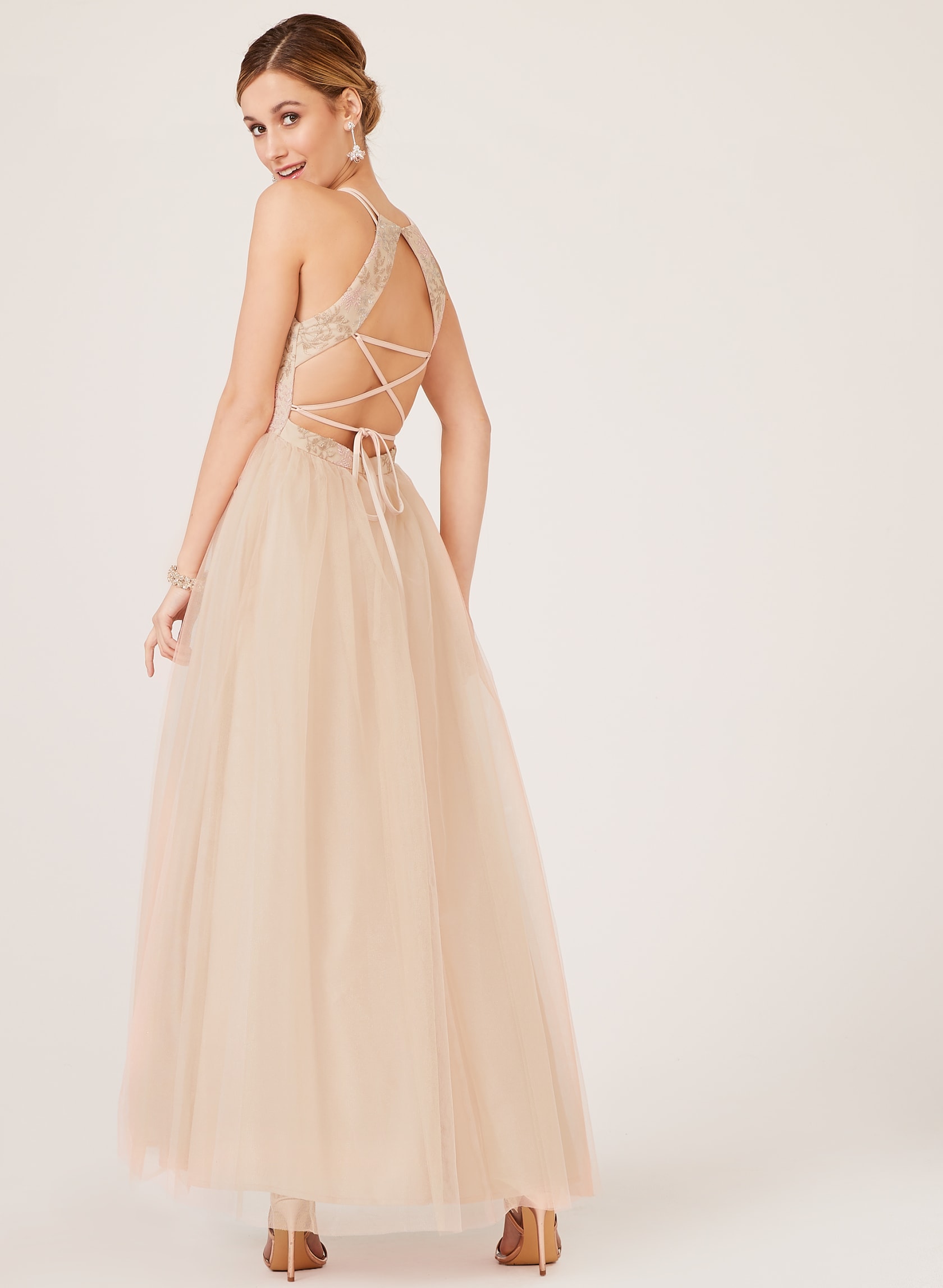 Lace Up Open Back Tulle Dress | Laura