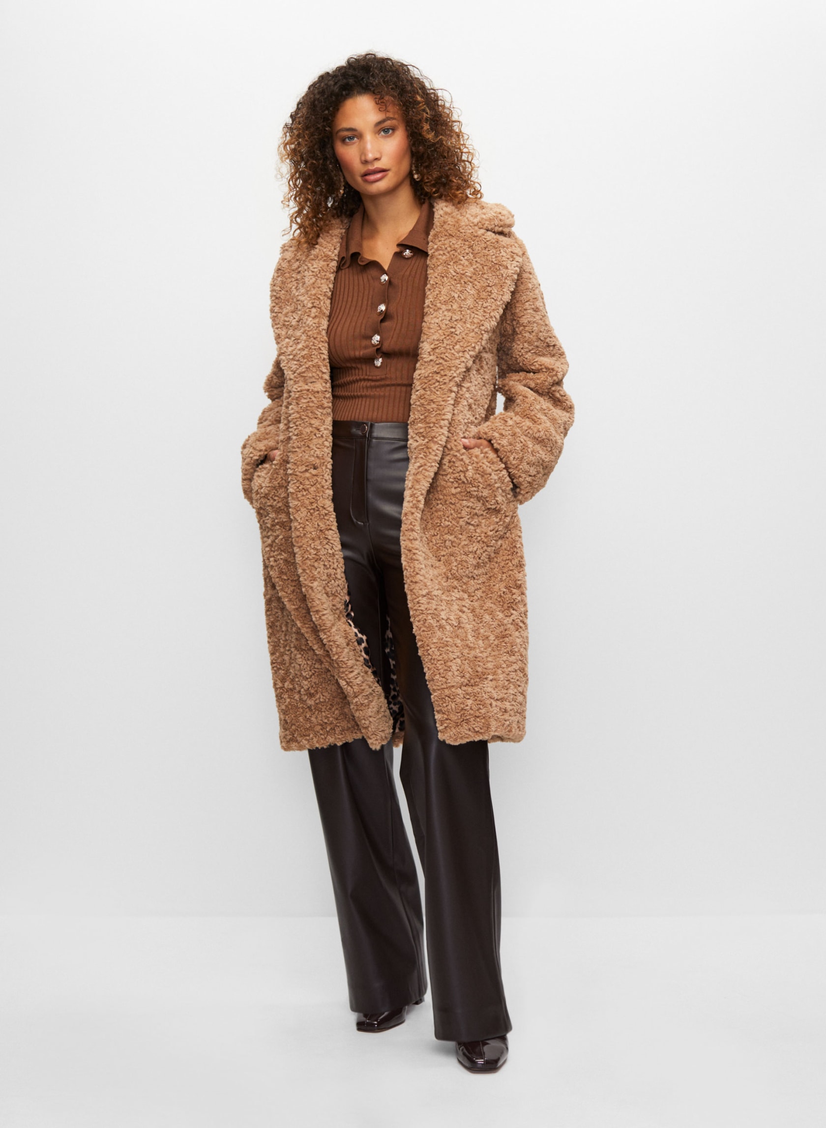 Button Front Faux Fur Coat | Melanie Lyne