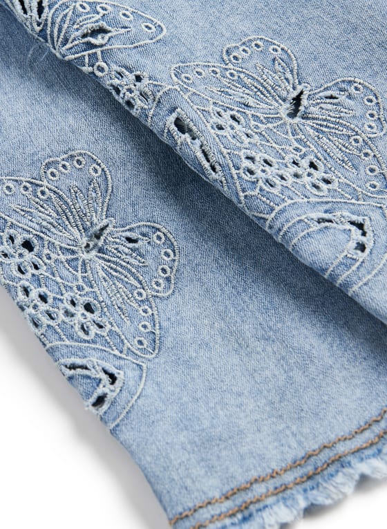Charlie B - Butterfly Embroidered Jeans, Chambray Blue