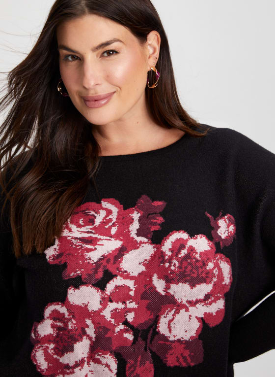 Floral Print Knit Pullover, Black Pattern
