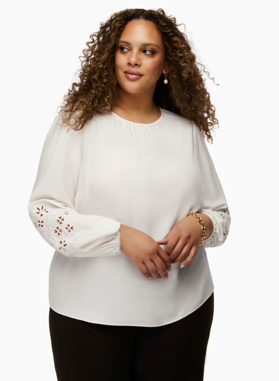 Cutout Detail Popover Blouse, Ivory
