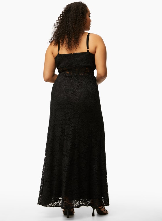 Sheer Illusion Lace Dress, Black