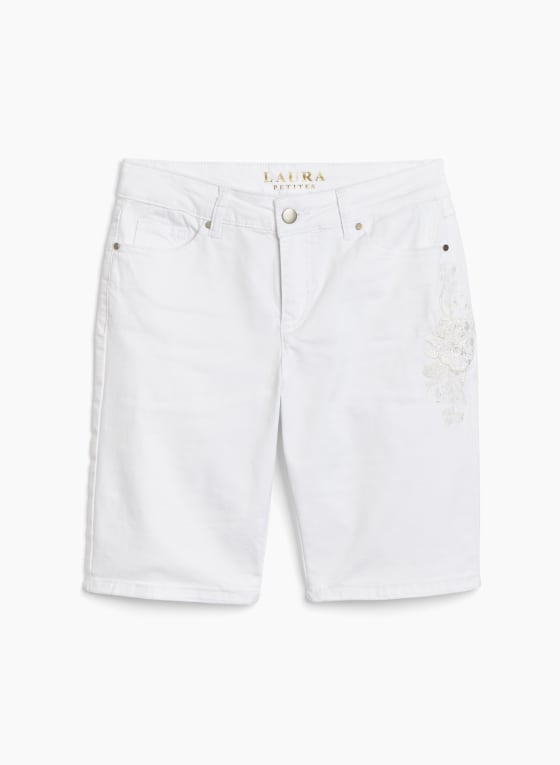Floral Embroidered Capris, White