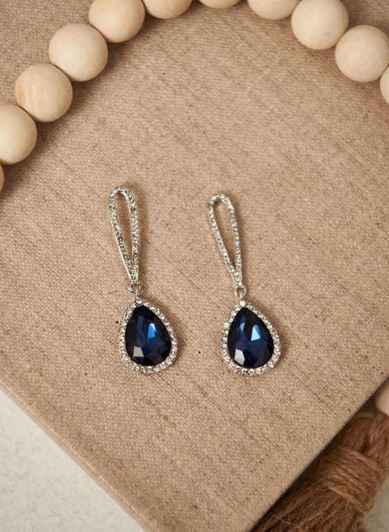 Teardrop Stone Dangle Earrings, Cool Blue