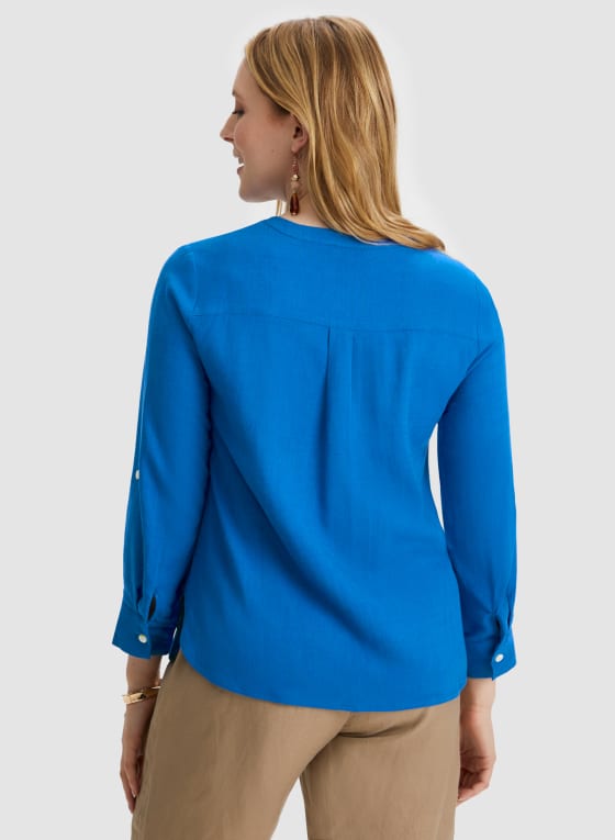 Button Front Blouse, Mediterranean Blue