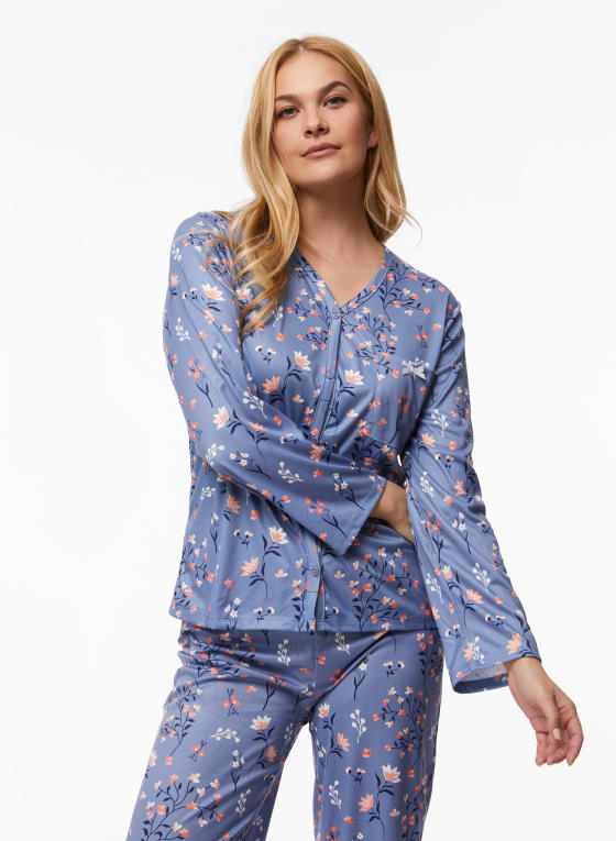 Floral Pyjama Set, Blue Pattern