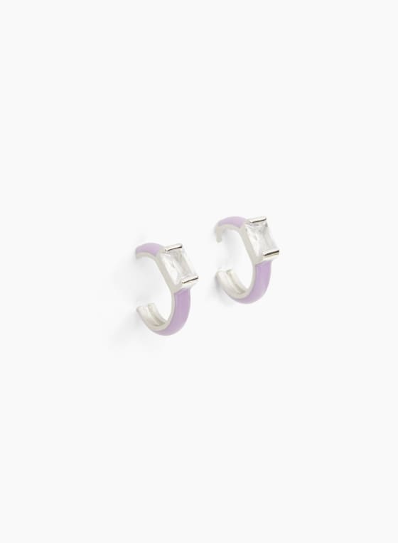 Square Crystal Hoop Earrings, Lilac