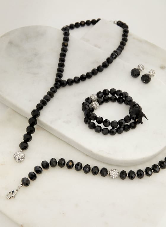 Bracelet de perles à facettes, Noir
