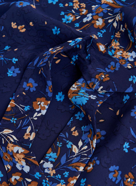 Floral Print Flutter Sleeve Blouse, Blue Pattern