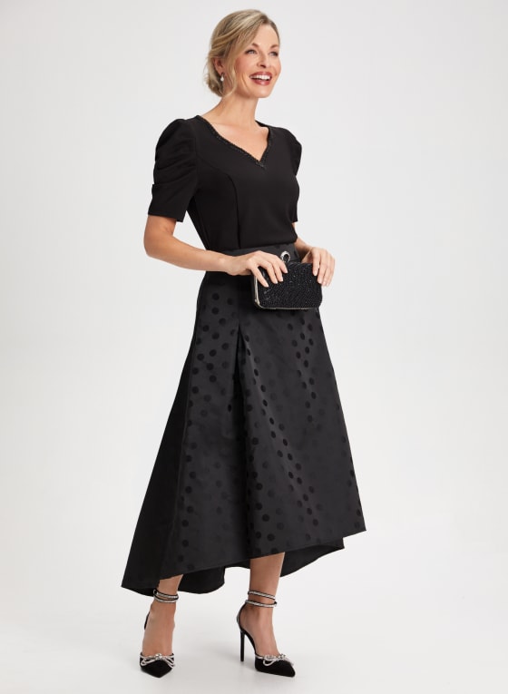 Polka Dot Motif Jacquard Skirt | Laura