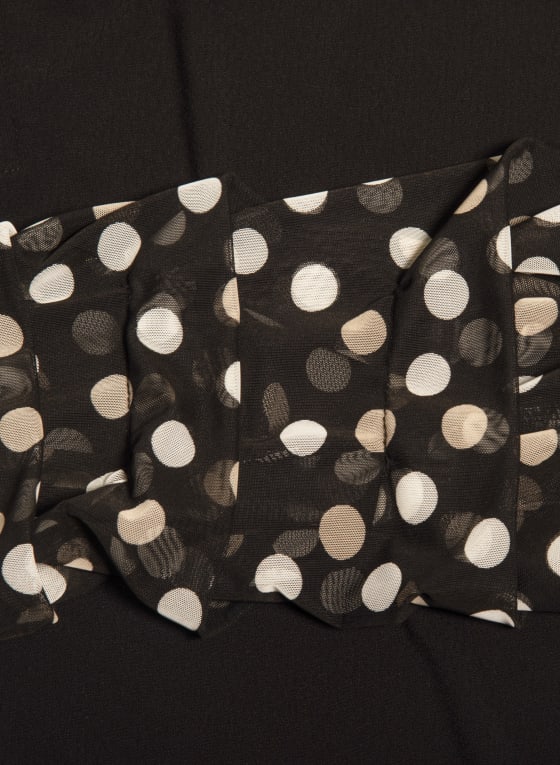Polka Dot Print Ruffle Sleeve Top, Black