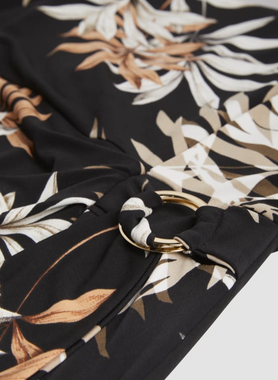 Leaf Motif Day Dress, Black Pattern