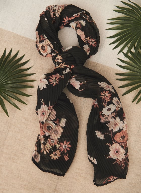 Foulard léger à motif floral, Motif noir