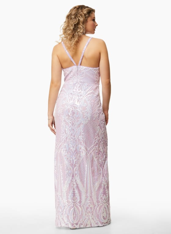 Plunge Neck Sequin Dress, Lavender