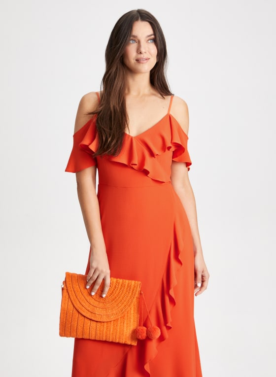 Ruffle Midi Dress, Orange