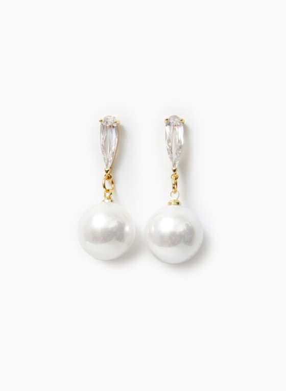 Pearl & Crystal Dangle Earrings, Pearl