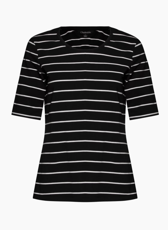 Striped Elbow Sleeve Tee, Black Pattern