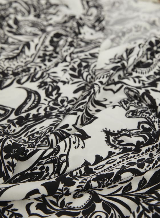 Paisley Print V-Neck Top, White Pattern